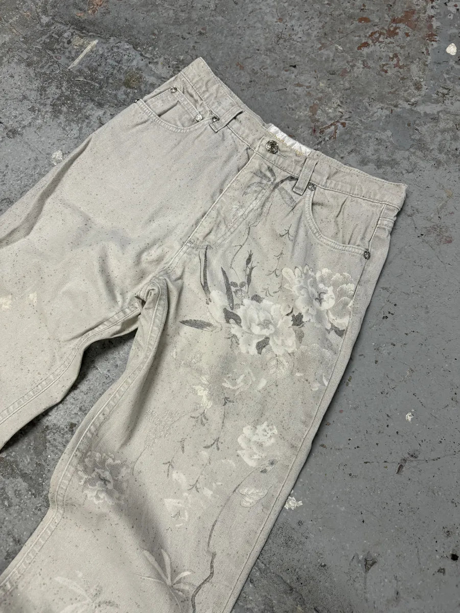 2000s Roberto Cavalli Grey Flowers Archive Pants mZthipG 7
