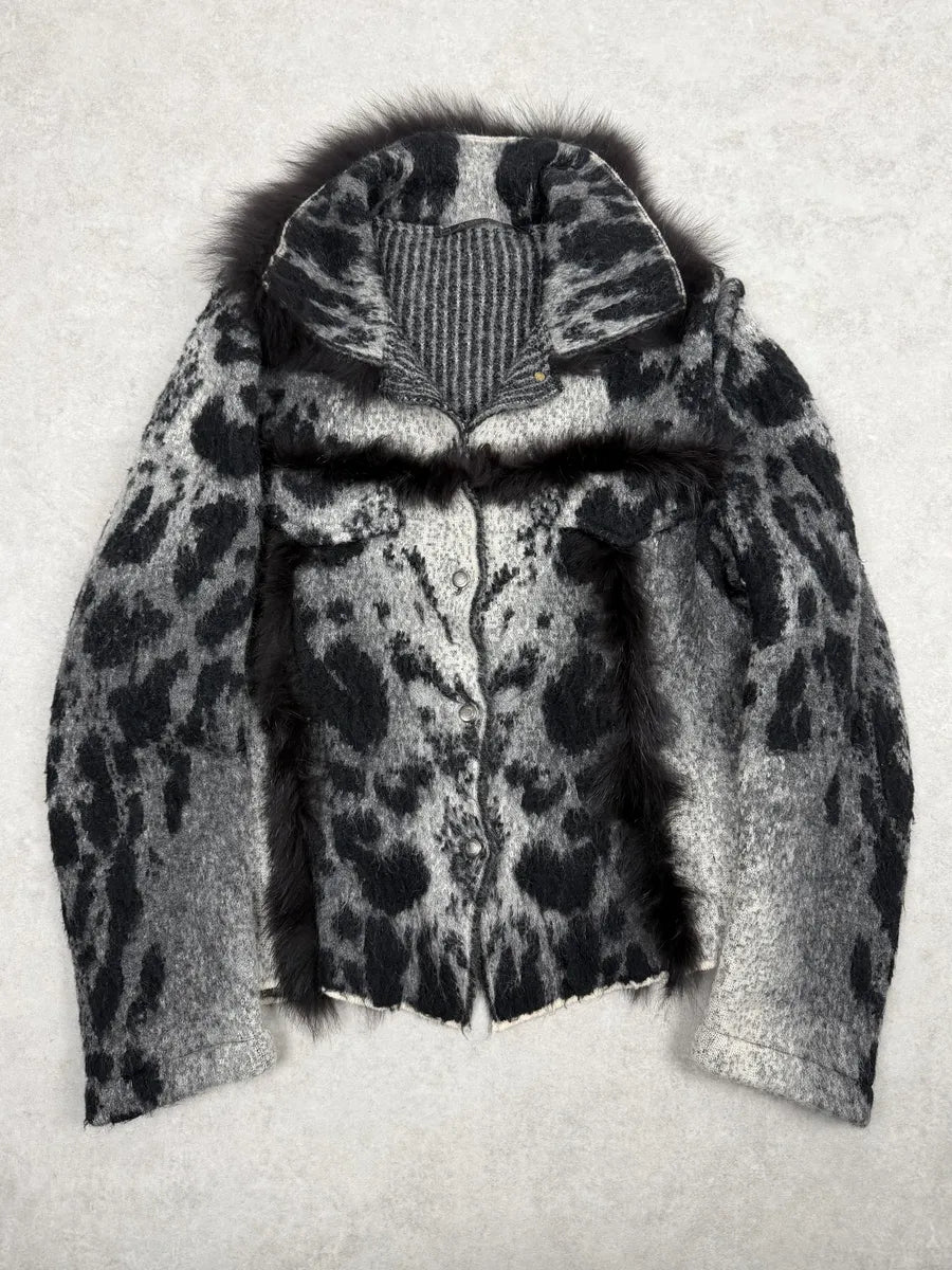 2000s Roberto Cavalli Grey Gradient Mohair Fur Cardigan Jacket wpvvXii 0