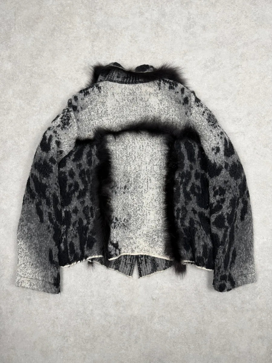 2000s Roberto Cavalli Grey Gradient Mohair Fur Cardigan Jacket wpvvXii 1