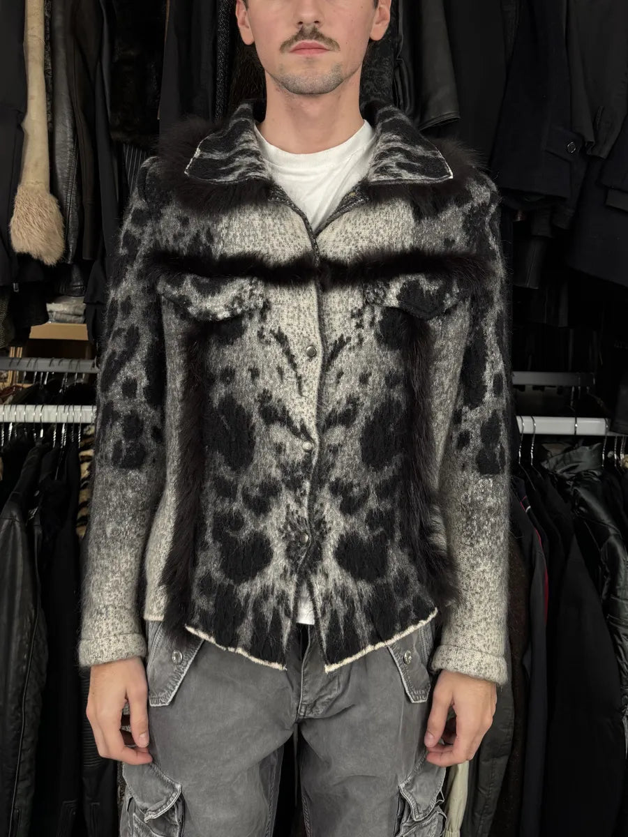 2000s Roberto Cavalli Grey Gradient Mohair Fur Cardigan Jacket wpvvXii 2