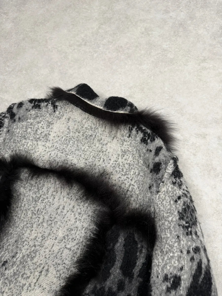 2000s Roberto Cavalli Grey Gradient Mohair Fur Cardigan Jacket wpvvXii 9