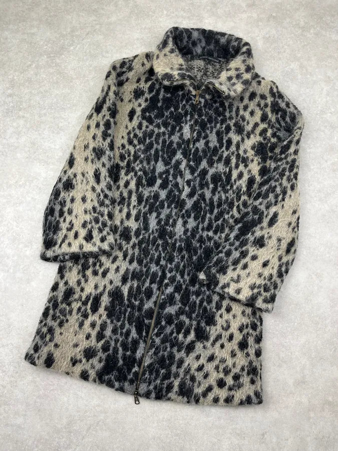 2000s Roberto Cavalli Grey Leopard Wool & Mohair Zip Long Coat mGoJaBo 3
