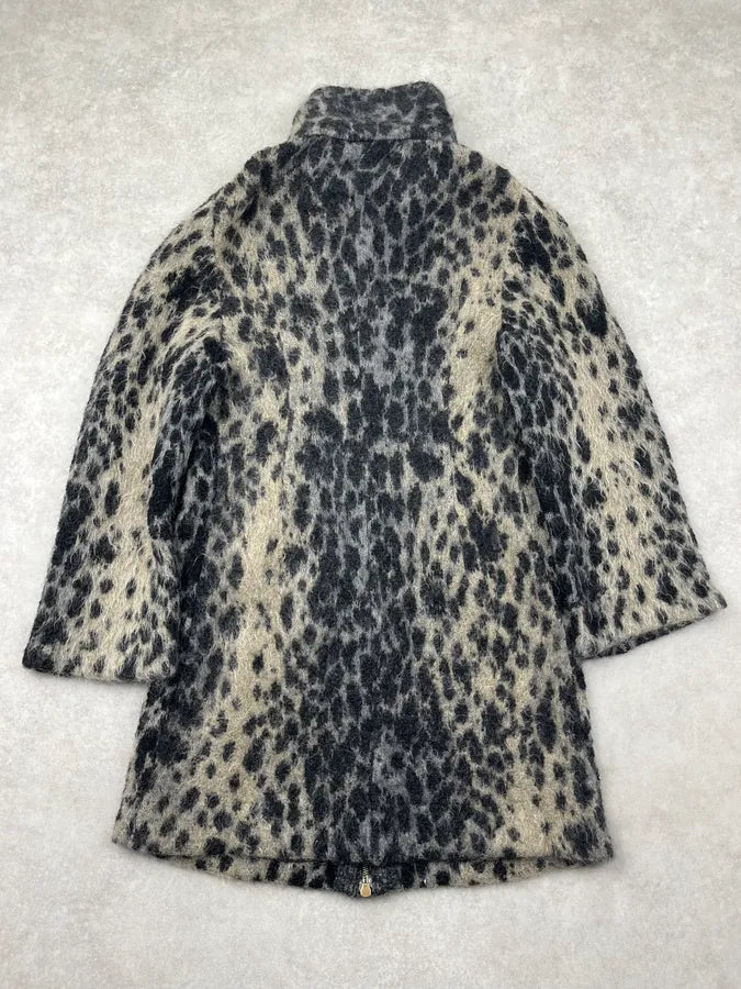 2000s Roberto Cavalli Grey Leopard Wool & Mohair Zip Long Coat mGoJaBo 5