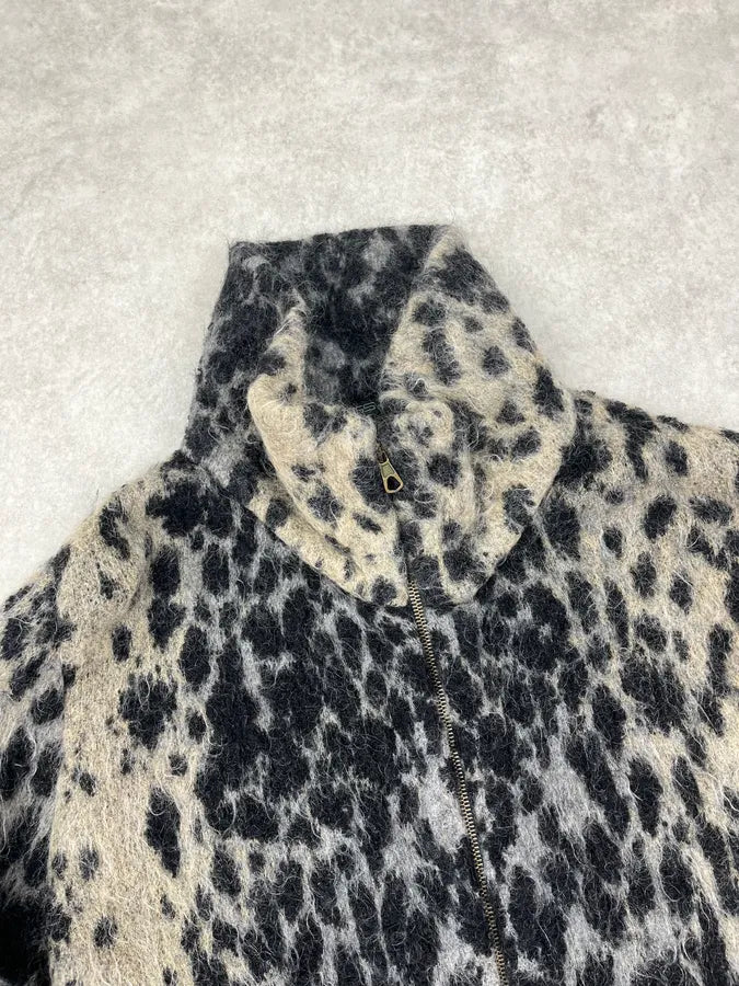 2000s Roberto Cavalli Grey Leopard Wool & Mohair Zip Long Coat mGoJaBo 4