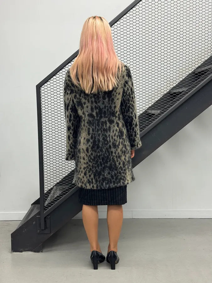 2000s Roberto Cavalli Grey Leopard Wool & Mohair Zip Long Coat mGoJaBo 2