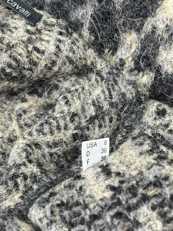 2000s Roberto Cavalli Grey Leopard Wool & Mohair Zip Long Coat mGoJaBo 11