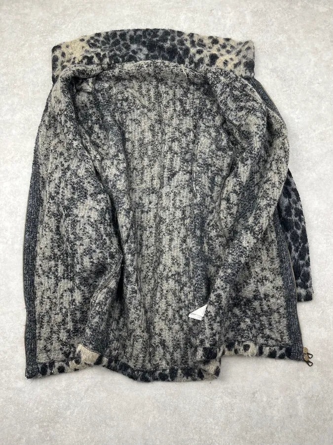 2000s Roberto Cavalli Grey Leopard Wool & Mohair Zip Long Coat mGoJaBo 7