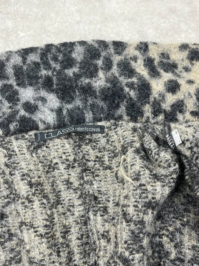 2000s Roberto Cavalli Grey Leopard Wool & Mohair Zip Long Coat mGoJaBo 8