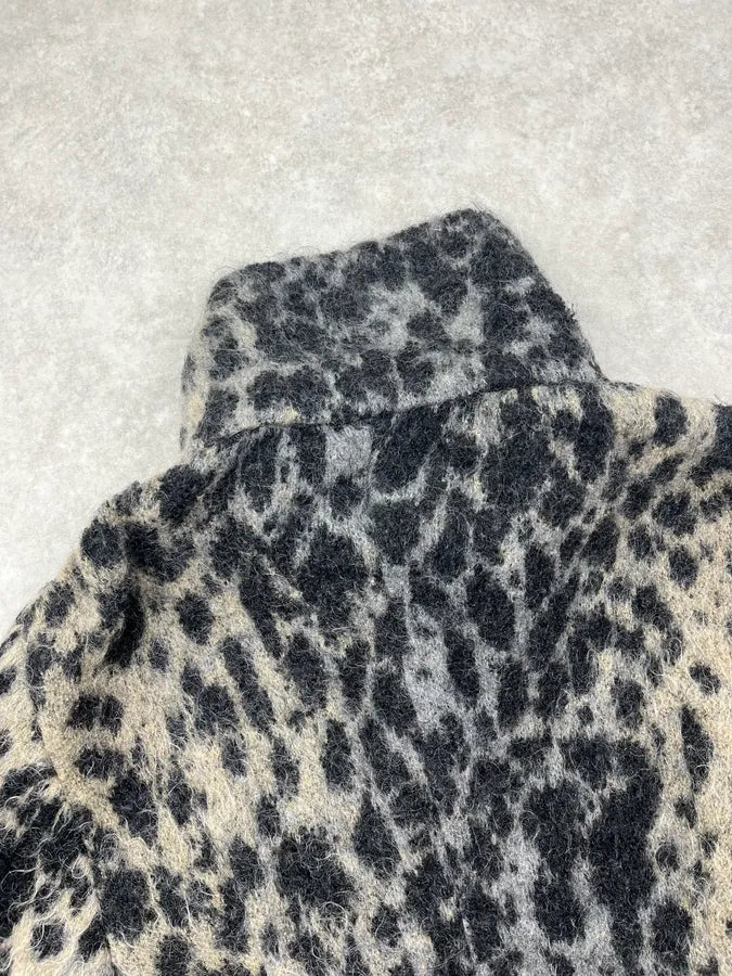 2000s Roberto Cavalli Grey Leopard Wool & Mohair Zip Long Coat mGoJaBo 6