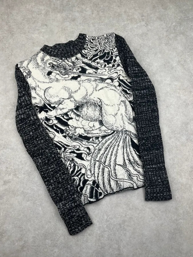 2000s Roberto Cavalli Grey Wool Hallucination Manga Sweater  iVsxBzv 4