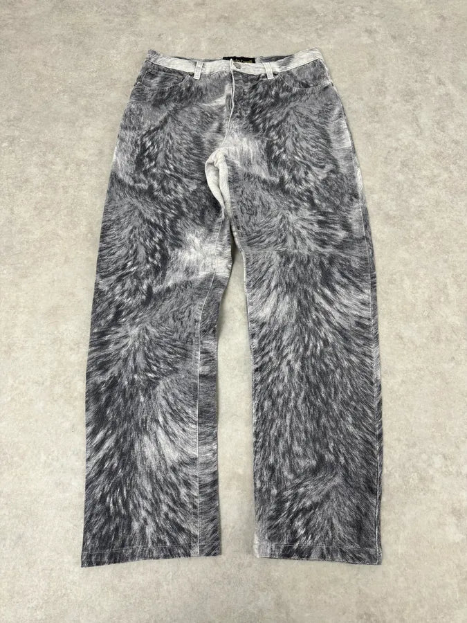 2000s Roberto Cavalli Grizzly Fur Print Grey Pants ybYGxXB 0