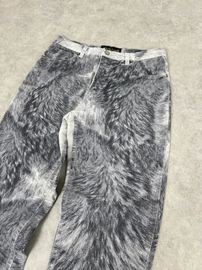 2000s Roberto Cavalli Grizzly Fur Print Grey Pants ybYGxXB 3
