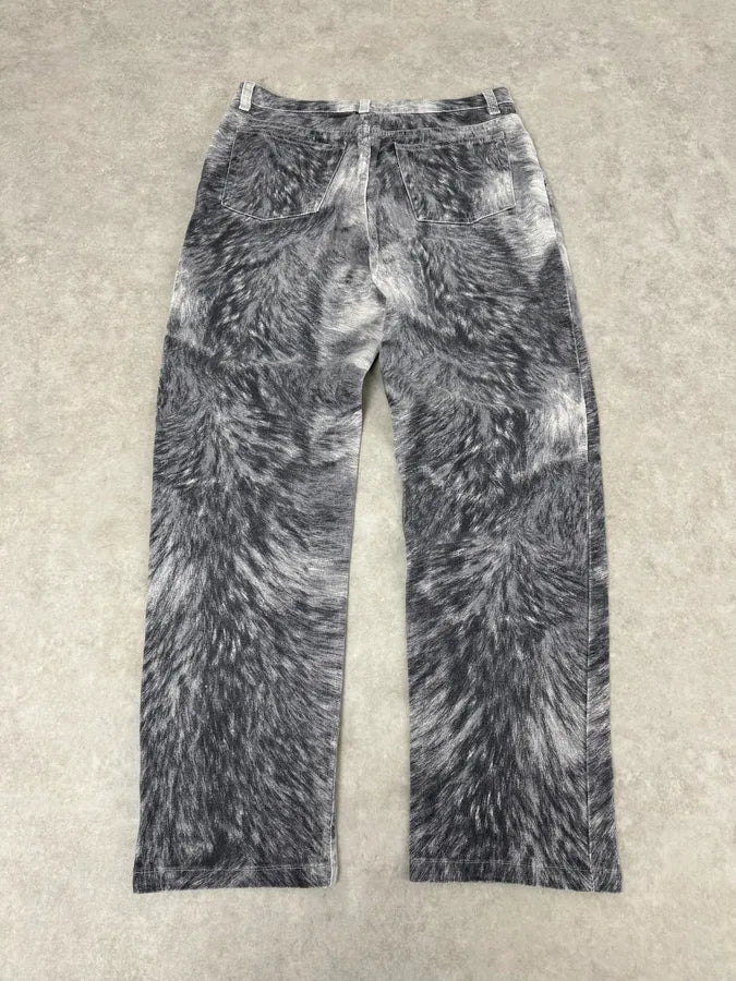 2000s Roberto Cavalli Grizzly Fur Print Grey Pants ybYGxXB 5
