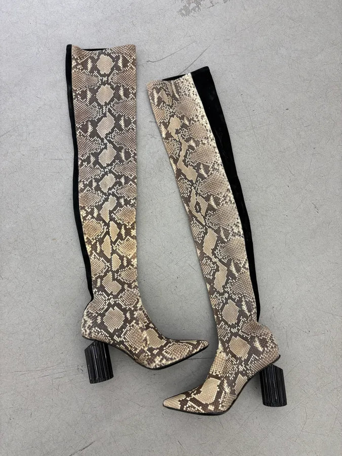 2000s Roberto Cavalli Hybrid Suede & Python Leather Heels WaYPhtu 0