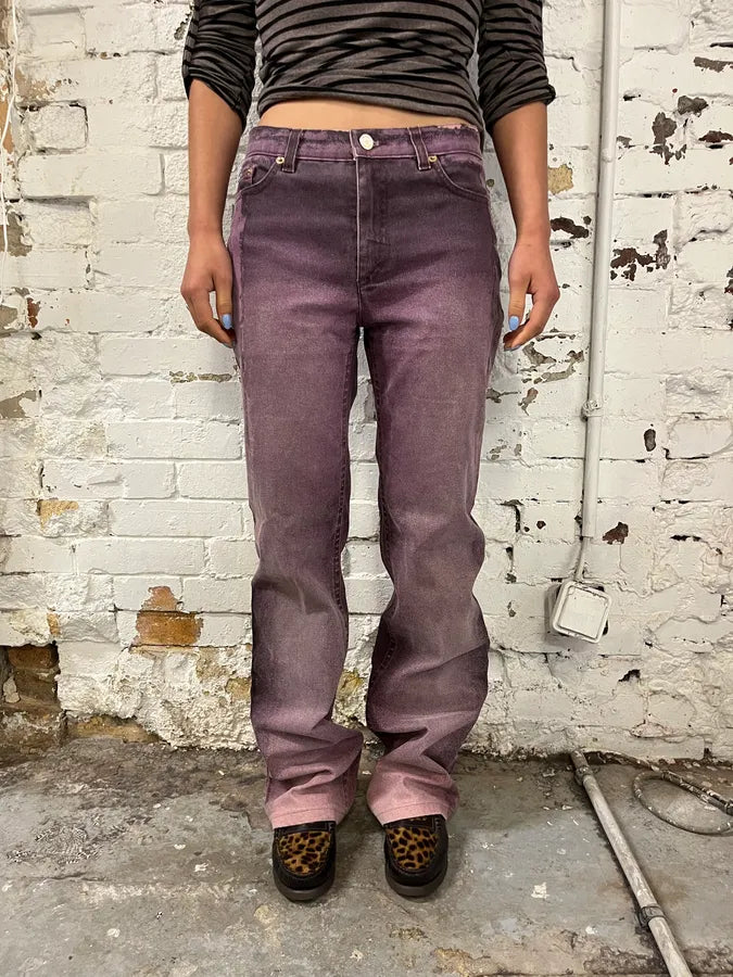 2000s Roberto Cavalli Irregular Purple Straight Leg Pants dQZaasA 0