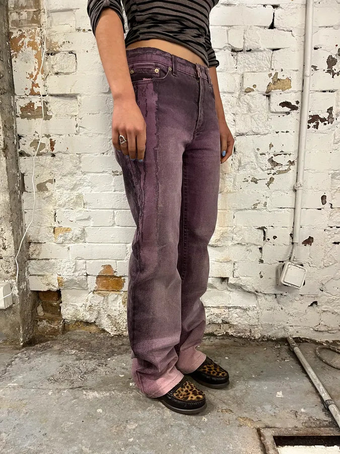 2000s Roberto Cavalli Irregular Purple Straight Leg Pants dQZaasA 1