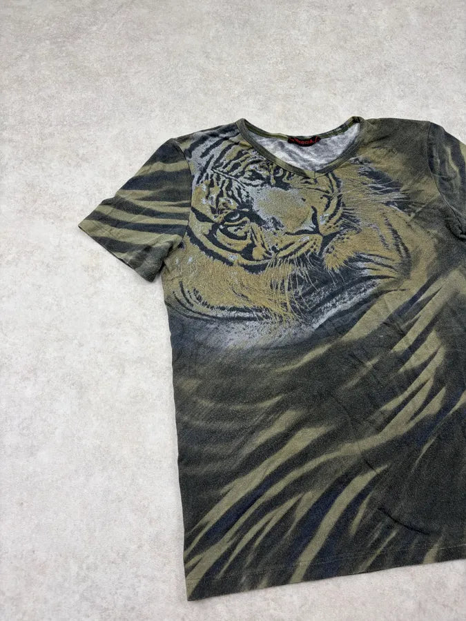 2000s Roberto Cavalli Khaki Green Tiger T-shirt cnXcimr 4