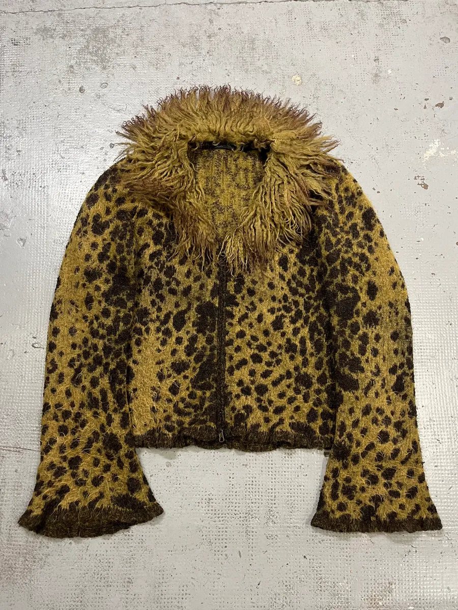 2000s Roberto Cavalli Khaki Mohair Leopard Print Cardigan WPibTMU 0