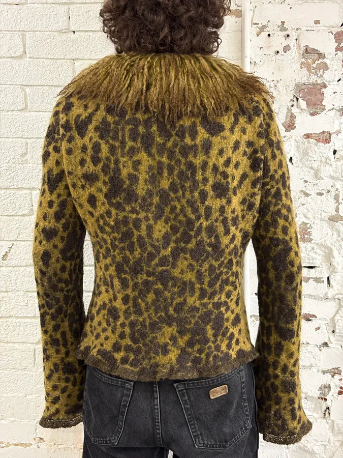 2000s Roberto Cavalli Khaki Mohair Leopard Print Cardigan WPibTMU 2