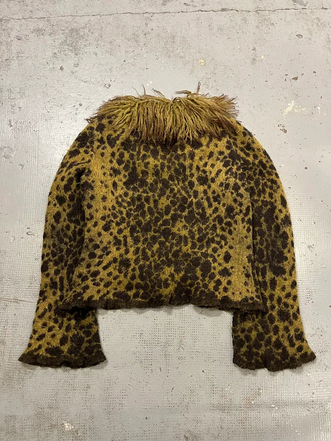 2000s Roberto Cavalli Khaki Mohair Leopard Print Cardigan WPibTMU 4