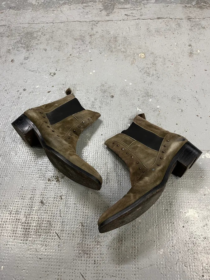 2000s Roberto Cavalli Khaki Suede Fringe Buckle Boots jBEyGss 2