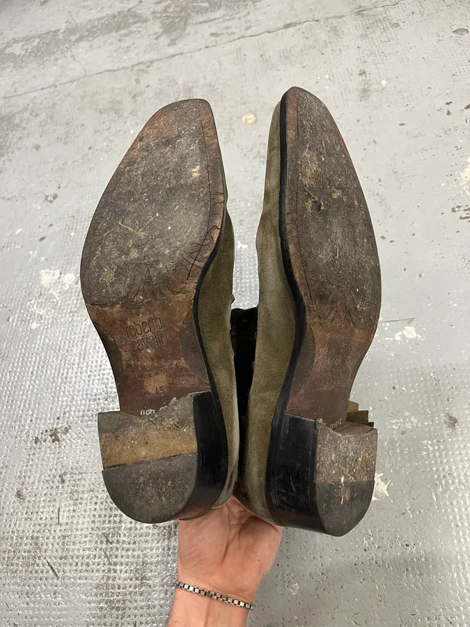 2000s Roberto Cavalli Khaki Suede Fringe Buckle Boots jBEyGss 5