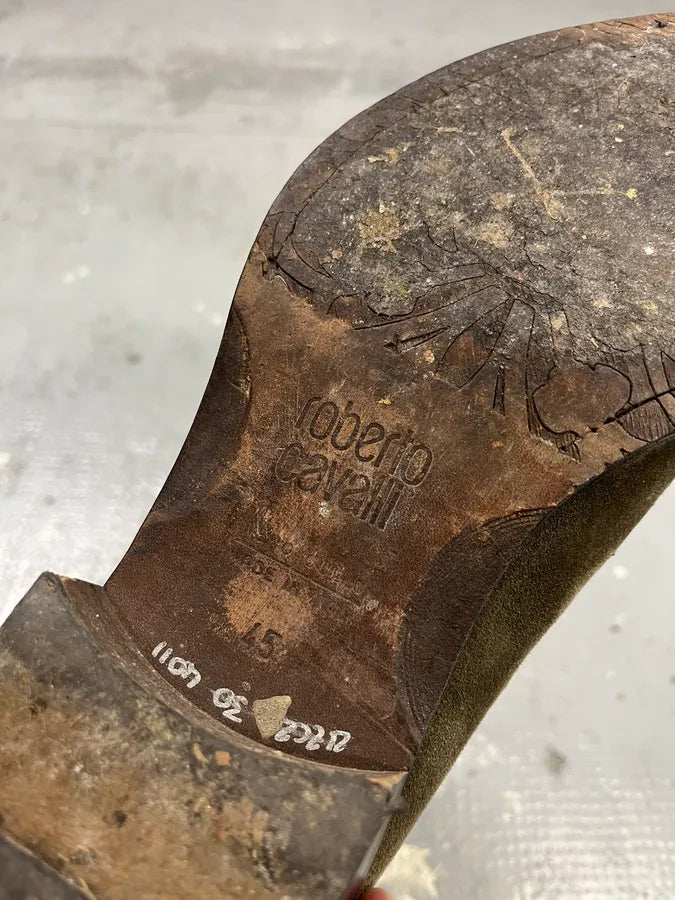 2000s Roberto Cavalli Khaki Suede Fringe Buckle Boots jBEyGss 6