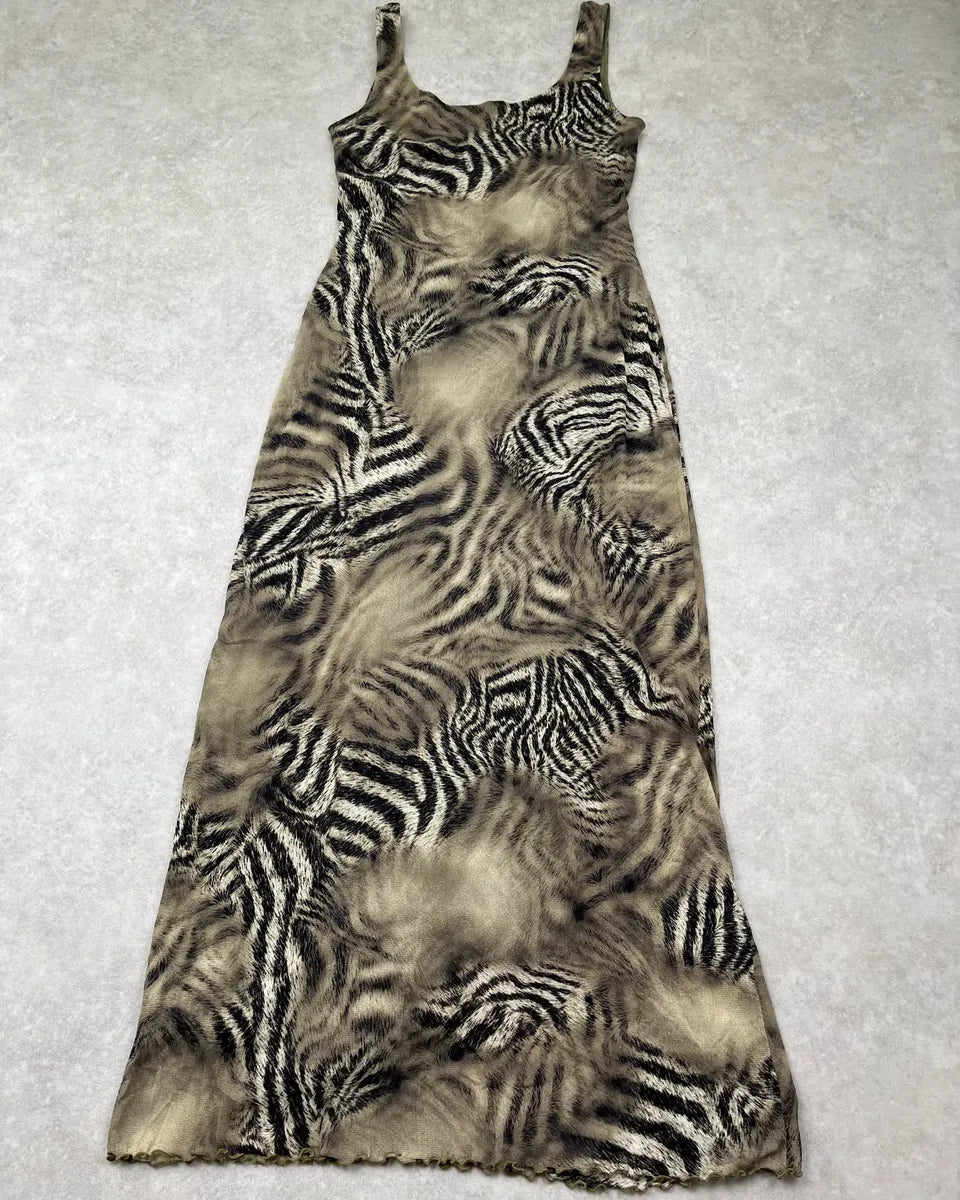2000s Roberto Cavalli Khaki Zebra Long Dress  HFvzcov 2