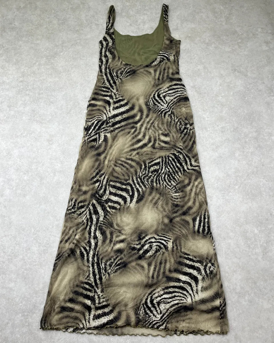 2000s Roberto Cavalli Khaki Zebra Long Dress  HFvzcov 6