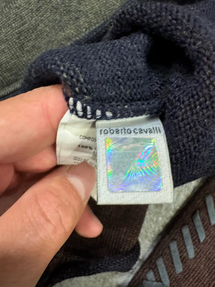 2000s Roberto Cavalli Laced Navy Grey Wool Sweater (M) tDWtxrf 7