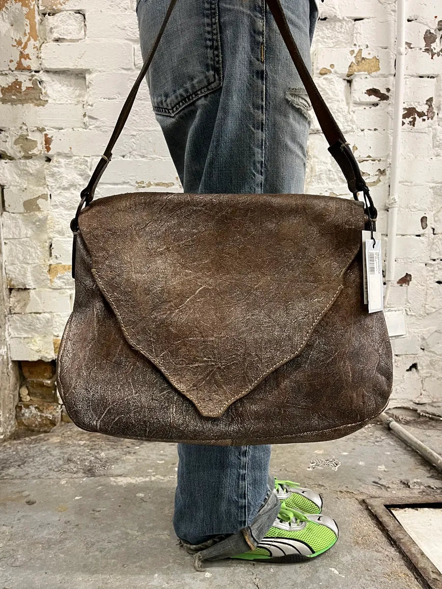 2000s Roberto Cavalli Leaf Silver Brown Handle Bag gXhTNxo 1