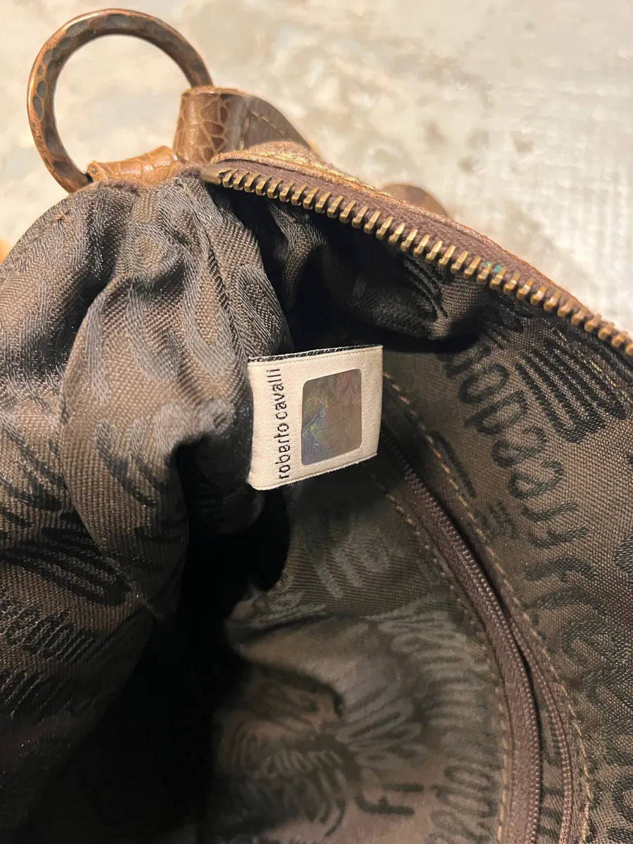 2000s Roberto Cavalli Leaf Silver Brown Handle Bag gXhTNxo 7