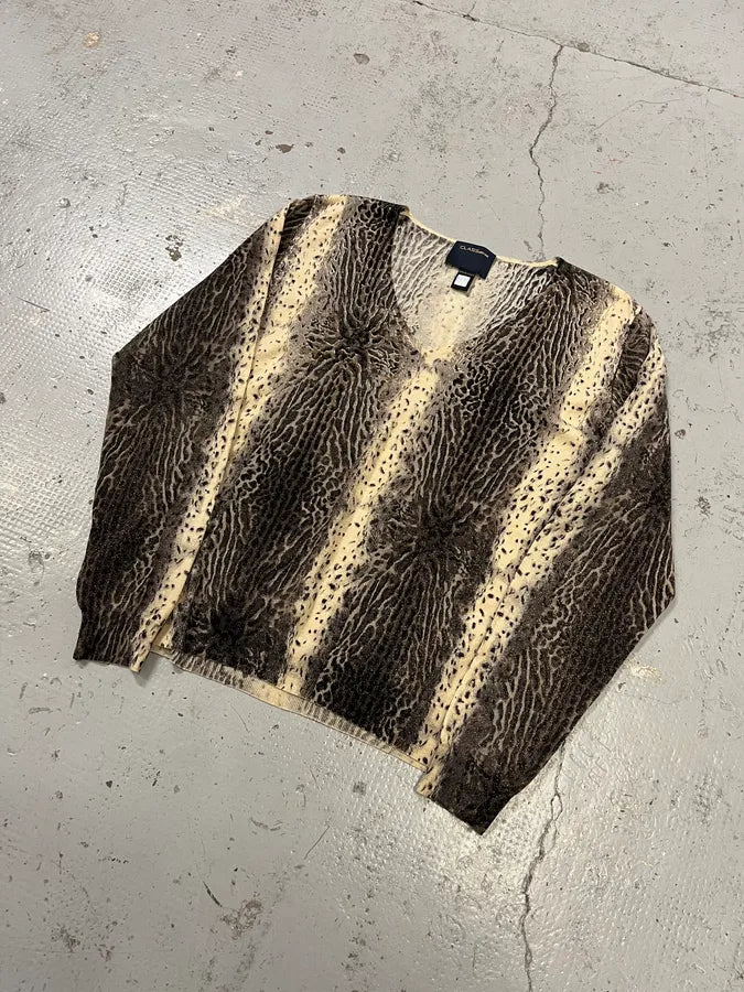 2000s Roberto Cavalli Leopard Beige Knit V Neck Sweater VyEAUDE 4