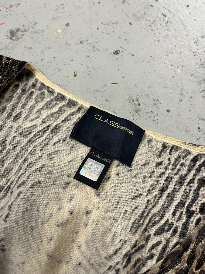2000s Roberto Cavalli Leopard Beige Knit V Neck Sweater VyEAUDE 7