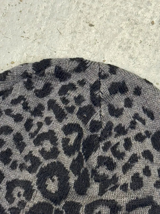 2000s Roberto Cavalli Leopard Black Grey Wool Beanie YNLUCfY 2