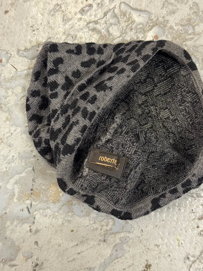 2000s Roberto Cavalli Leopard Black Grey Wool Beanie YNLUCfY 6