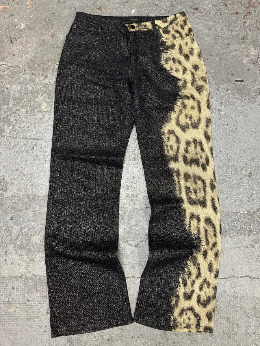 FW2001 Roberto Cavalli Leopard Brut Denim Pants xihUBeC 0