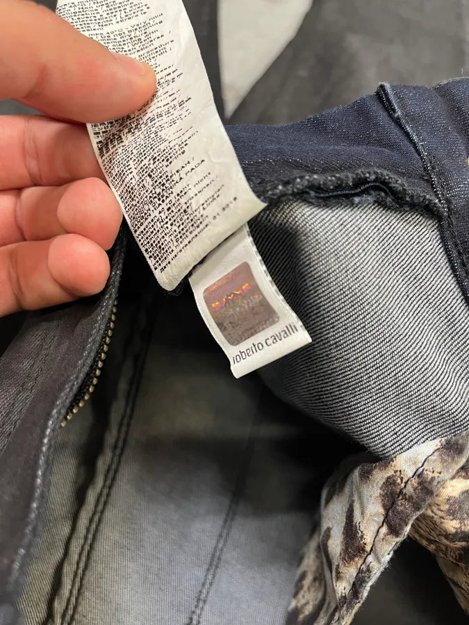 2000s Roberto Cavalli Leopard Dark Waxed Jeans (S) WkcrUbB 12