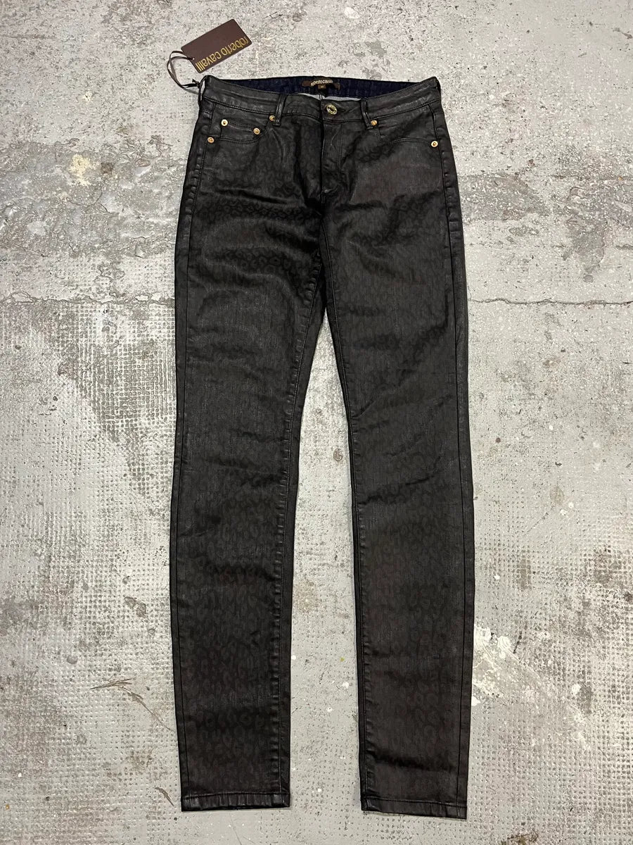 2000s Roberto Cavalli Leopard Dark Waxed Jeans (S) WkcrUbB 4