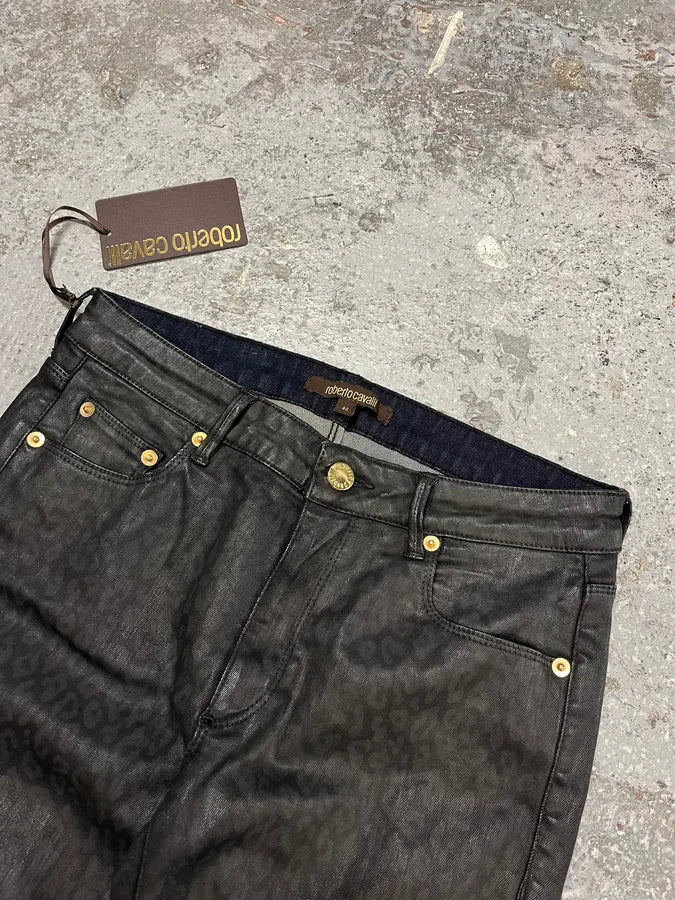 2000s Roberto Cavalli Leopard Dark Waxed Jeans (S) WkcrUbB 5