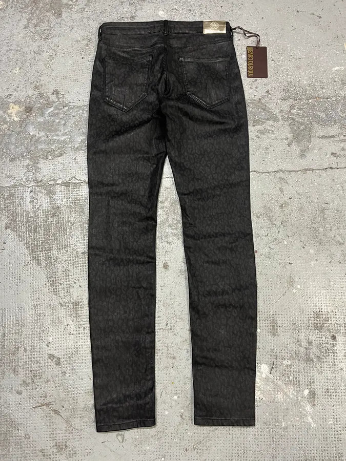 2000s Roberto Cavalli Leopard Dark Waxed Jeans (S) WkcrUbB 7