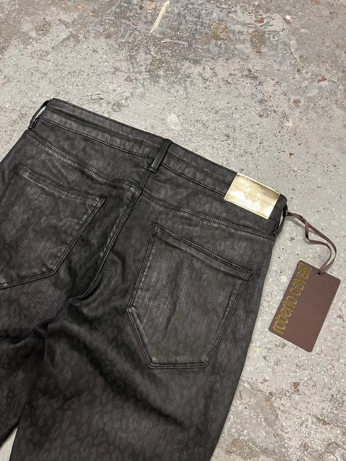 2000s Roberto Cavalli Leopard Dark Waxed Jeans (S) WkcrUbB 8