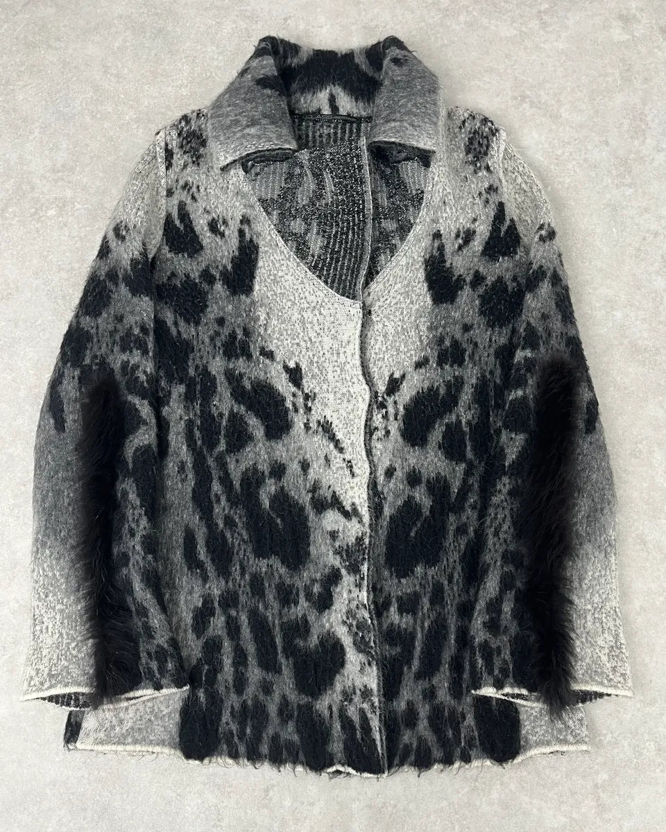 2000s Roberto Cavalli Snow Leopard Fur Wool & Mohair Collar Cardigan Jacket kOjyMcu 0
