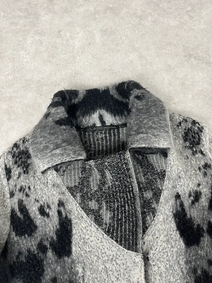 2000s Roberto Cavalli Snow Leopard Fur Wool & Mohair Collar Cardigan Jacket kOjyMcu 3