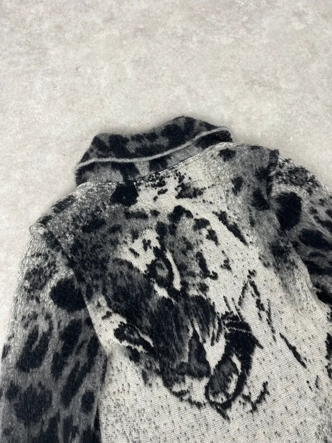 2000s Roberto Cavalli Snow Leopard Fur Wool & Mohair Collar Cardigan Jacket kOjyMcu 6