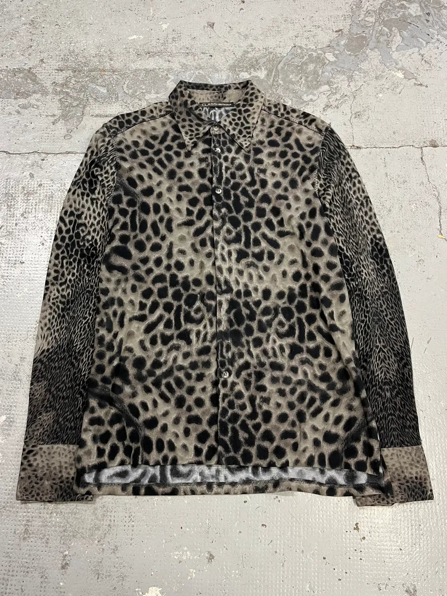 2000s Roberto Cavalli Leopard Print Grey & Black Glamour Shirt YgTEsXE 2