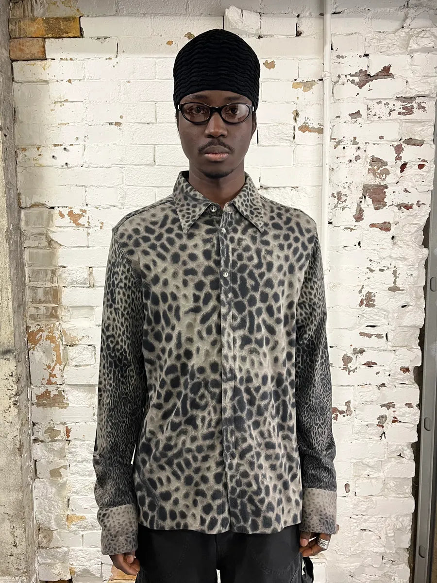 2000s Roberto Cavalli Leopard Print Grey & Black Glamour Shirt YgTEsXE 0