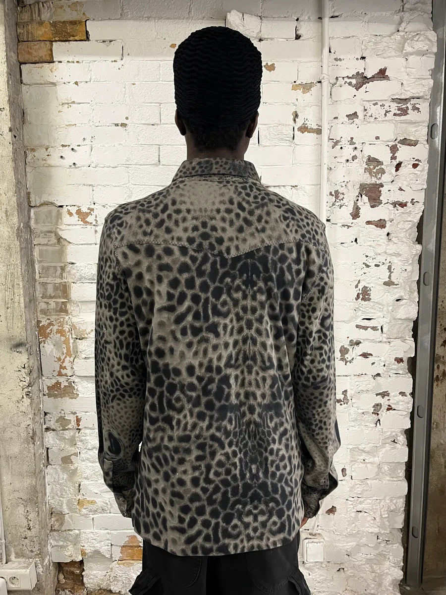 2000s Roberto Cavalli Leopard Print Grey & Black Glamour Shirt YgTEsXE 1
