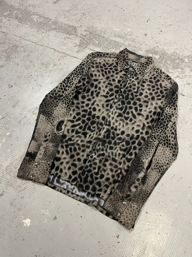 2000s Roberto Cavalli Leopard Print Grey & Black Glamour Shirt YgTEsXE 3