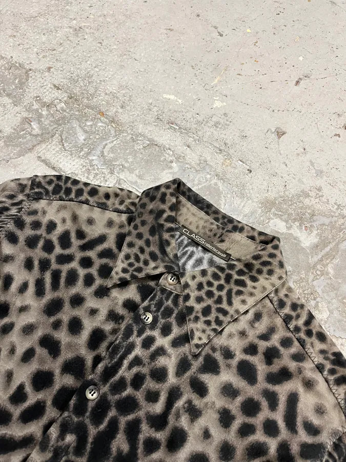 2000s Roberto Cavalli Leopard Print Grey & Black Glamour Shirt YgTEsXE 4